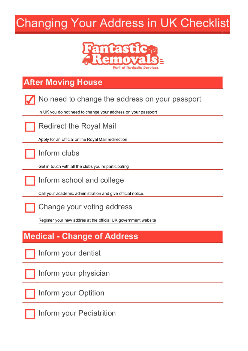 change of address checklist for moving house