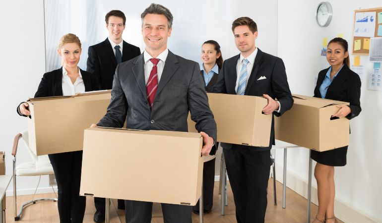 Employees preparing for an office move