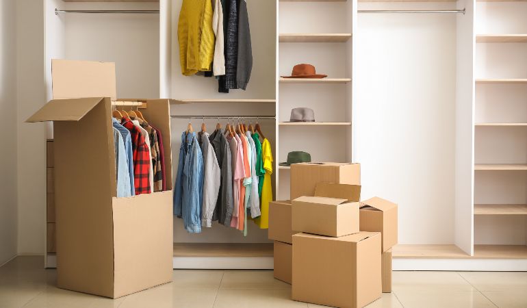 Handmade wardrobe boxes for packing clothes on moving day