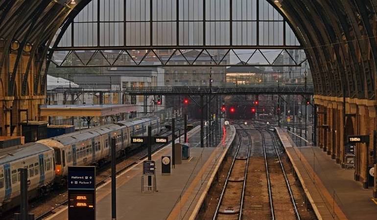 View of a railway station of a commuter town, London