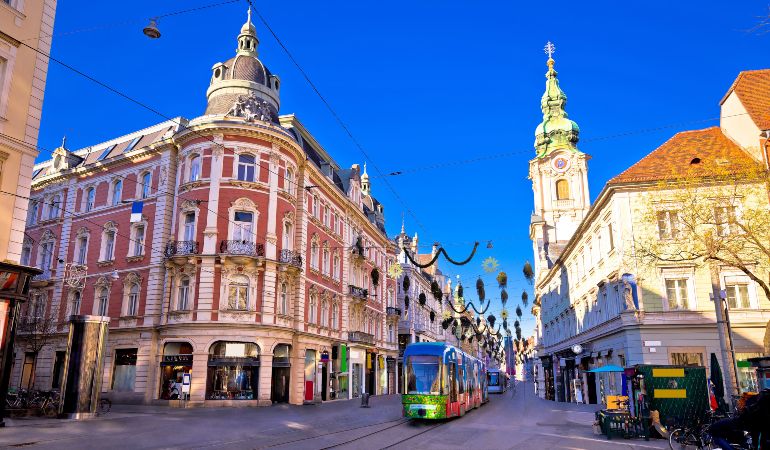 City of Graz Hauptplatz main square advent view, Steiermark region of Austria