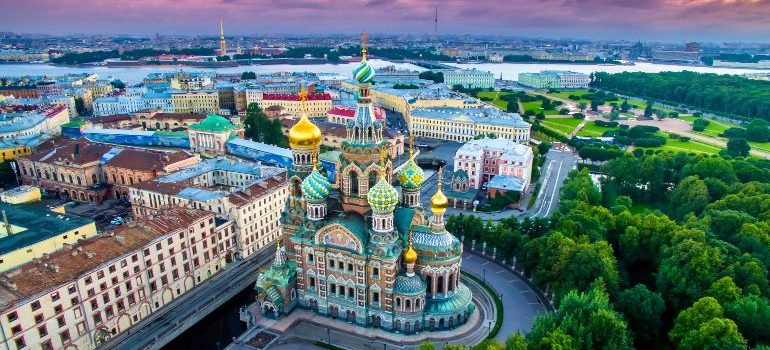 Panorama of St. Petersburg at the summer sunset
