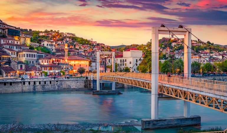 Evening cityscape of Berat, Albania