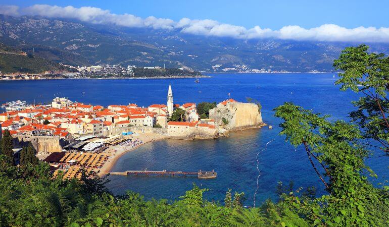 Panoramic view of the old town of Budva, Montenegro
