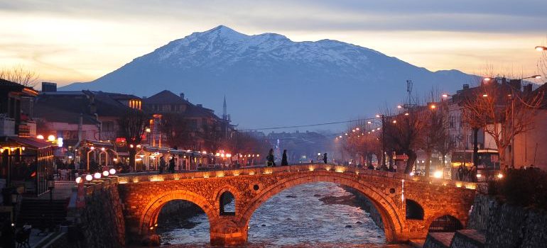The center of Prizren, Kosovo at dusk