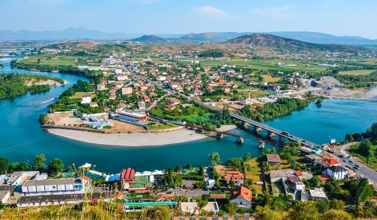 A beautiful view of Shkodra and river Buna, Albania