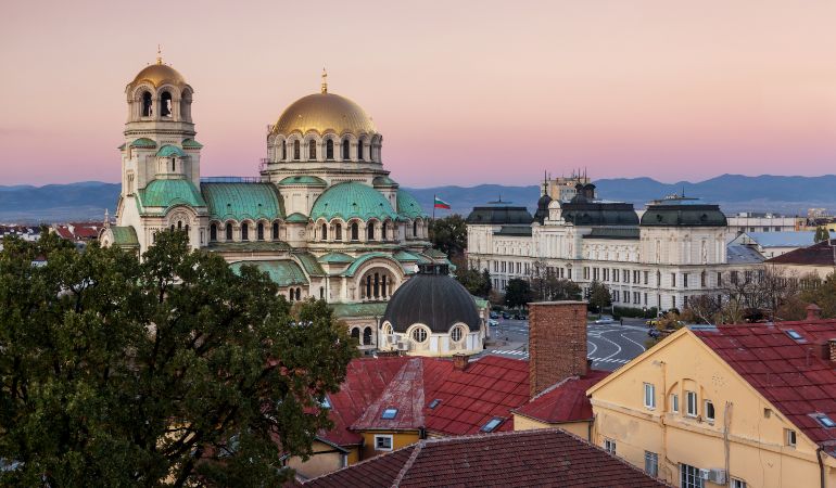 View of St. Alexander Nevsky Cathedral in the center of Sofia, capital of Bulgaria