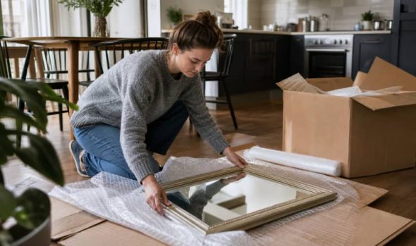 Illustration representing how to pack a mirror when moving