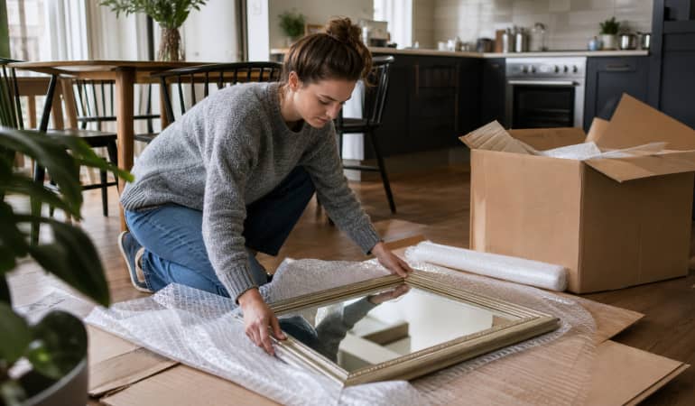 Illustration representing how to pack a mirror when moving